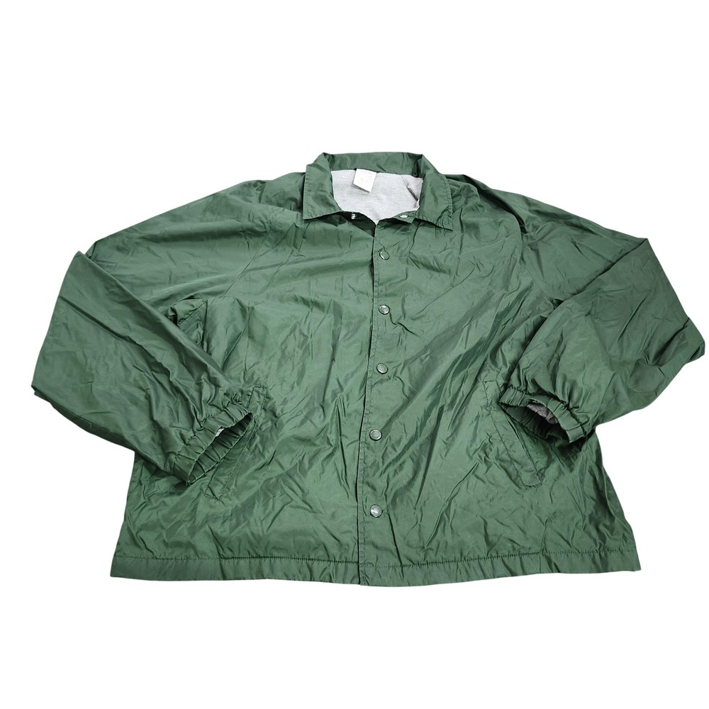 Nylon Windbreaker Jacket Mens Large Hunter Green Snap Front Lined Pockets Coach